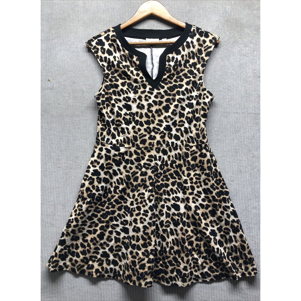 New York & Company Dress Women L Leopard Print Sleeveless Pockets Athleisure